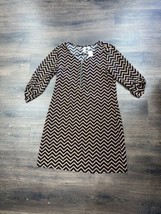 Tacera Brown Black Quarter Sleeve Zip Geometric Pattern Dress Size Medium  - £9.71 GBP