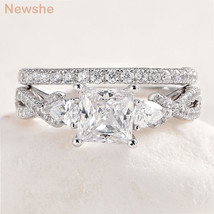 2 Pcs Wedding Ring Set 925 Sterling Silver 1.7 Ct Princess Pear Cut AAAAA CZ Eng - £49.48 GBP