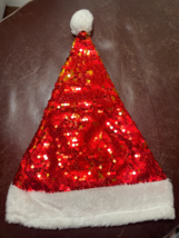 Red Sequin Santa Hat With White Faux Fur Trim &amp; Pom-Pom  One Size Fits Most - $10.89