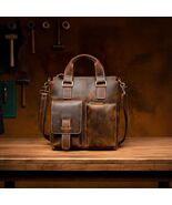 Vintage Crazy Horse Genuine Leather Briefcase for Men, Brown Laptop Shou... - $175.00
