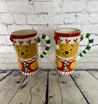 Disney Store WINNIE THE POOH 3D Christmas Mugs Set Of 2 18 Oz Coffee Cup *Video* - $28.71