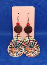 Red and Blue Multi Tie Dye + Wood Teardrop Earrings - $2.97