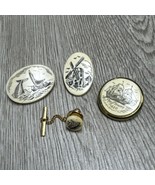 4 Vintage Scrimshaw Ship Whale Lighthouse Oval Brooch Gold Tone Frame Pi... - €33,90 EUR