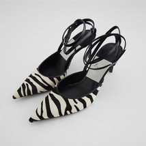 Zebra Print High Heel Strappy Heels Stiletto Slingback Woman Pumps Fashion Sprin - £42.95 GBP