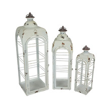 Set of 3 Rustic White Metal Lantern Terrarium Decorative Cage Outdoor Home Decor - £46.95 GBP