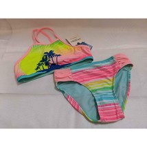 NWT Arizona Jean Co 2 Piece Swim Suit Girls Sz 7/8 UPF 50 Colorful Palm Trees - $14.85
