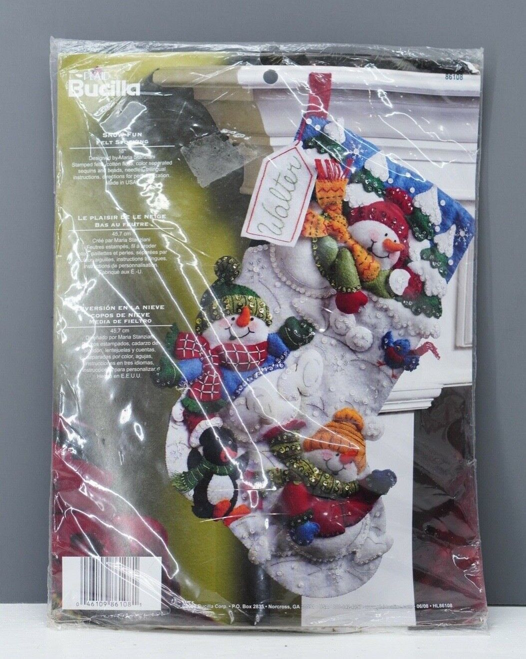 NEW Bucilla Plaid Embroidery & Felt Stocking Kit Snowman Sequins Christmas 86108 - $32.15