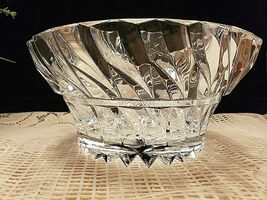 LEADED CRYSTAL SERVING BOWL 9.25" CLEAR SWIRL STARBURST ZIG ZAG image 2