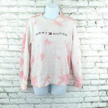 Tommy Hilfiger Sweatshirt Womens Small Pink Tie-Dye Embroidered Logo Cre... - $24.99