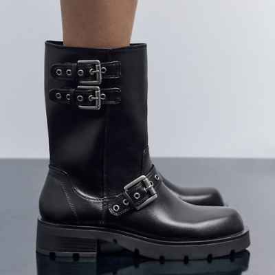 Zara Bnwt 2023. Black Flat Biker Ankle Boots and 10 similar items