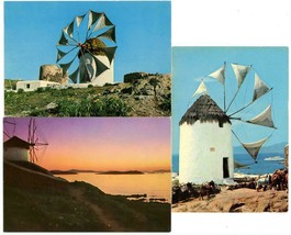 3 Postcards Greece Mykonos Island Windmill Sunset Unposted - £2.27 GBP