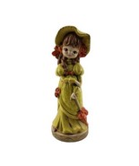 1977 Ceramic Spring Summer Girl Statue Figure with Yellow Orange Dress - $16.33