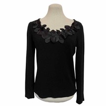Hampshire Studio Floral Black Long Sleeve Sweater Women&#39;s Size S Scoop N... - £19.73 GBP