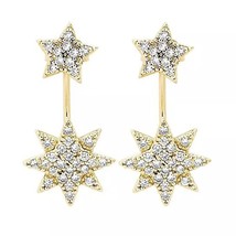 0.10CT Moissanite Rond Starburst Veste Boucles D&#39;Oreilles 14K or Jaune Argent - £121.86 GBP