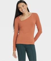 A New Day Women&#39;s Small Rust/Orange Long Sleeve Asymmetrical Top - $12.99