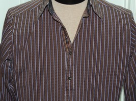 Men&#39;s MED Robert Graham Long Sleeve Shirt 100% Cotton Flip Cuff Brown/ P... - £11.98 GBP