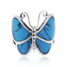Captivating Butterfly Motif Blue Turquoise Statement Sterling Silver Ring-8 - £17.43 GBP