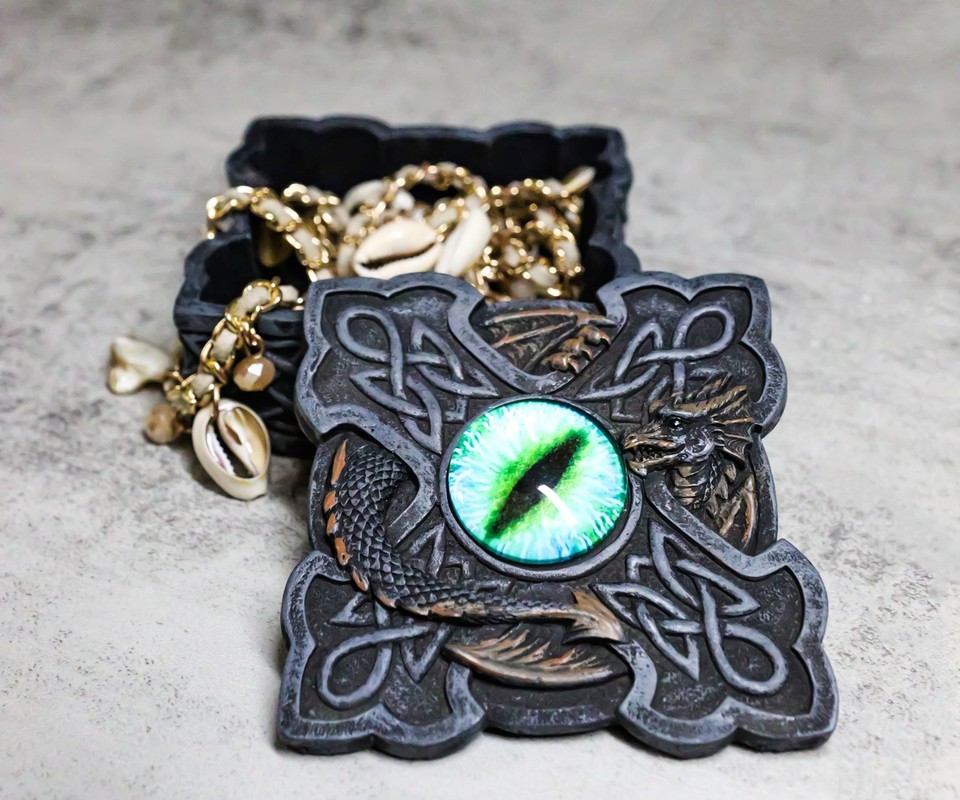 Celtic Knotwork Cross Eye Of The Dragon Gothic Decorative Trinket Box Fi... - $19.99