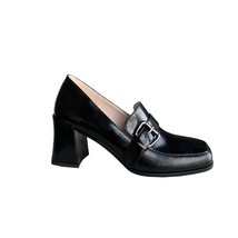 Sqaure Toe Med Heel Buckle Single Shoes French Style High Heels Women&#39;s Pump Sho - £91.51 GBP