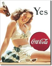 Coca Cola Coke Yes White Bathing Suit Advertising Vintage Retro Metal Tin Sign - £17.40 GBP
