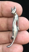 CAT Brooch Pin in Sterling Silver - 1 3/4 inches - Vintage - $35.00