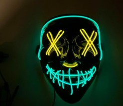 LED Halloween Mask Purge EL Wire 2 COLOR Glow Light up Mask Yellow Blue - £11.98 GBP