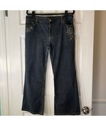Ann Taylor Y2K Bootcut Jeans 16 Dark Wash Floral Sequin Embroidery Denim - $41.01 CAD