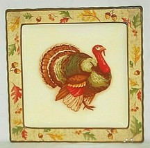 Ganz Thanksgiving Fall Turkey Platter Plate Square Acorns Leaves Boarder Holiday - £46.51 GBP