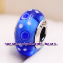 925 Sterling Silver Handmade Glass Bead Blue Bubbles Murano Glass Charm  - £3.11 GBP