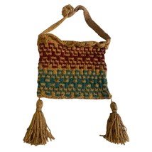 Hand crocheted handbag with tassels green and red colors - New - £14.89 GBP