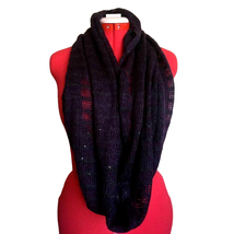 D&amp;Y Deep Plum Purple Knit Soft Sparkly Sequined Loop Infinity Scarf Wrap - £19.89 GBP