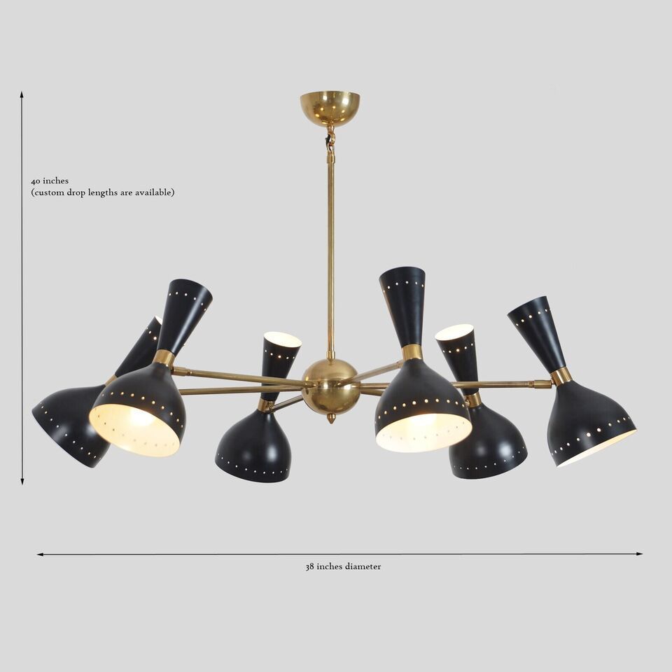 Mid Century Large Italian Chandelier 12 arms/ 24 bulb Stilnovo Style Design