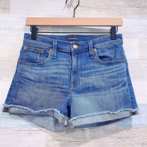 J Crew Mid Rise Cuffed Denim Shorts White Blue Merrill Wash Stretch Wome... - £22.19 GBP