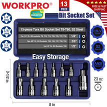 WORKPRO 13PC 1/4&quot; 3/8&quot; 1/2&quot; Drive Torx Bit Socket Set T8-T60 Star Bit So... - $34.99