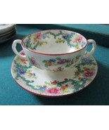 CAULDON ENGLAND CONSOME SOUP CUP SAUCER VICTORIA PATTERN LACE AND FLOWER... - $89.60 CAD