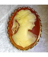 Beautiful vintage celluloid cameo~burnt orange and cream color~very pretty! - $52.92 CAD