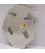 Woman Silhouette Lady with Hat Goldtone Heart Pin Brooch - $62.32 CAD