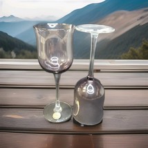 2 Block Crystal PURPLE Amethyst Balloon Wine Goblet Hand Blown Glasses - $19.79