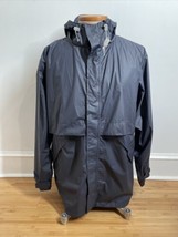 Vtg 90s Lands End XL 46-48 Blue Polyvinyl Hood Vent Rain Coat Jacket - £28.11 GBP