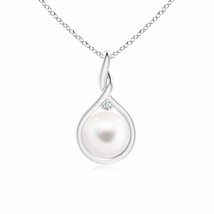 ANGARA 8mm Freshwater Cultured Pearl and Diamond Twist Bale Pendant in Silver - £120.58 GBP