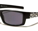 Locs Slim Black Rectangular Silver Skull Wrap Sunglasses - £6.97 GBP