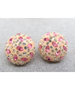 VTG Pink Celluloid Dome Earrings Brilliant Pink Rhinestones Old Japan 1 ... - $654.56 MXN
