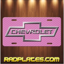 CHEVY BOWTIE Inspired Art on Pink Simulated Carbon Fiber Aluminum license plate - £14.22 GBP
