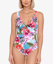 SWIM SOLUTIONS One Piece Swimsuit White Floral Print Size 14 $99 - NWT - £21.23 GBP