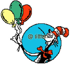 New Dr Seuss The Cat In The Hat With Balloons Counted Cross Stitch Pattern Chart - £3.07 GBP