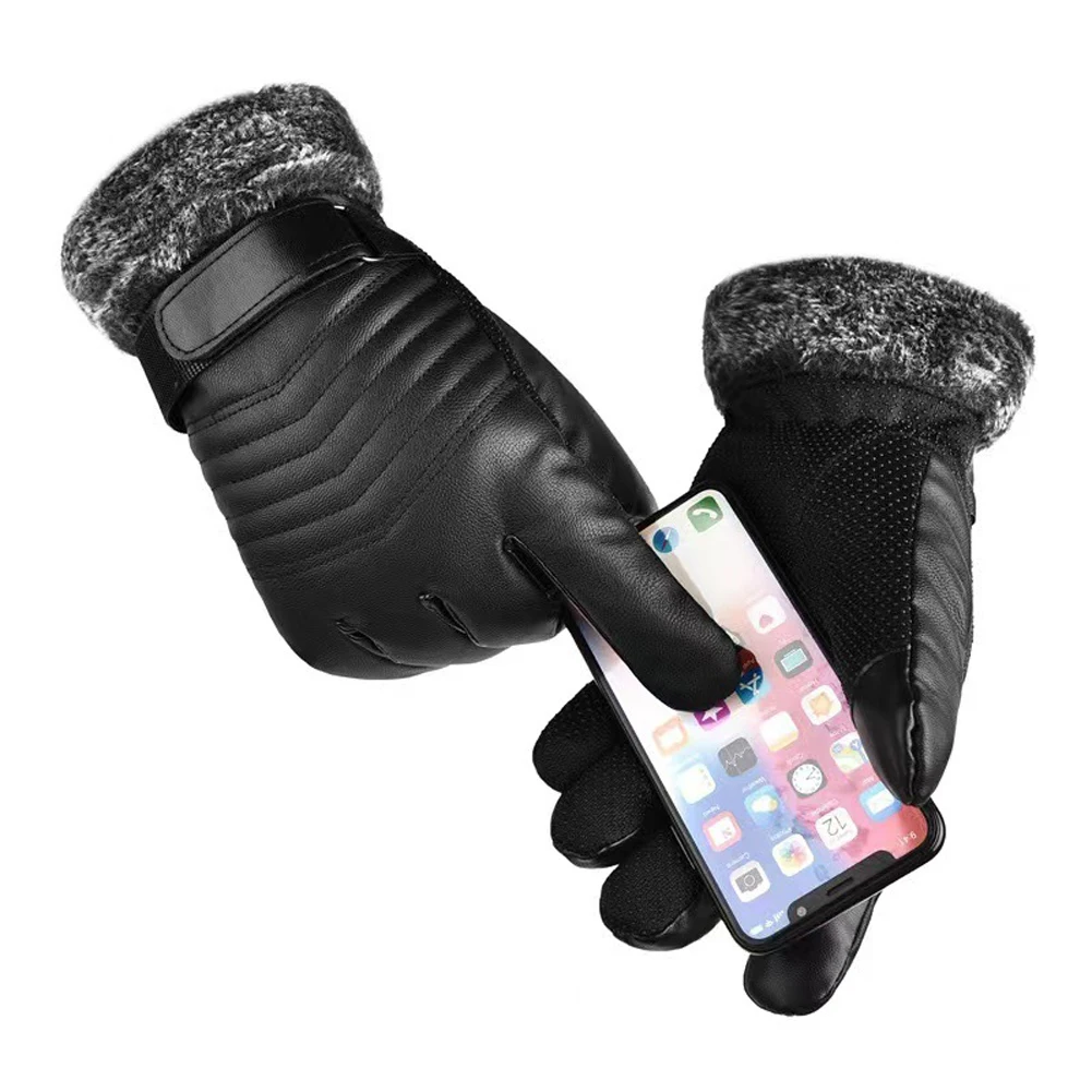 Winter Velvet Gloves Thickening Leather Motorcycle Gloves Touch Screen M... - $13.53