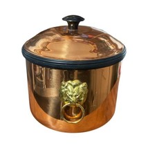 Copper Ice Bucket Lion Faces Lion Handles Vintage With Lid &amp; Tongs 7.5” ... - $17.48