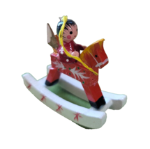 Miniature Hanging Christmas Ornament Wooden Angel on a Rocking Horse 2.25&quot; Tall - £5.51 GBP