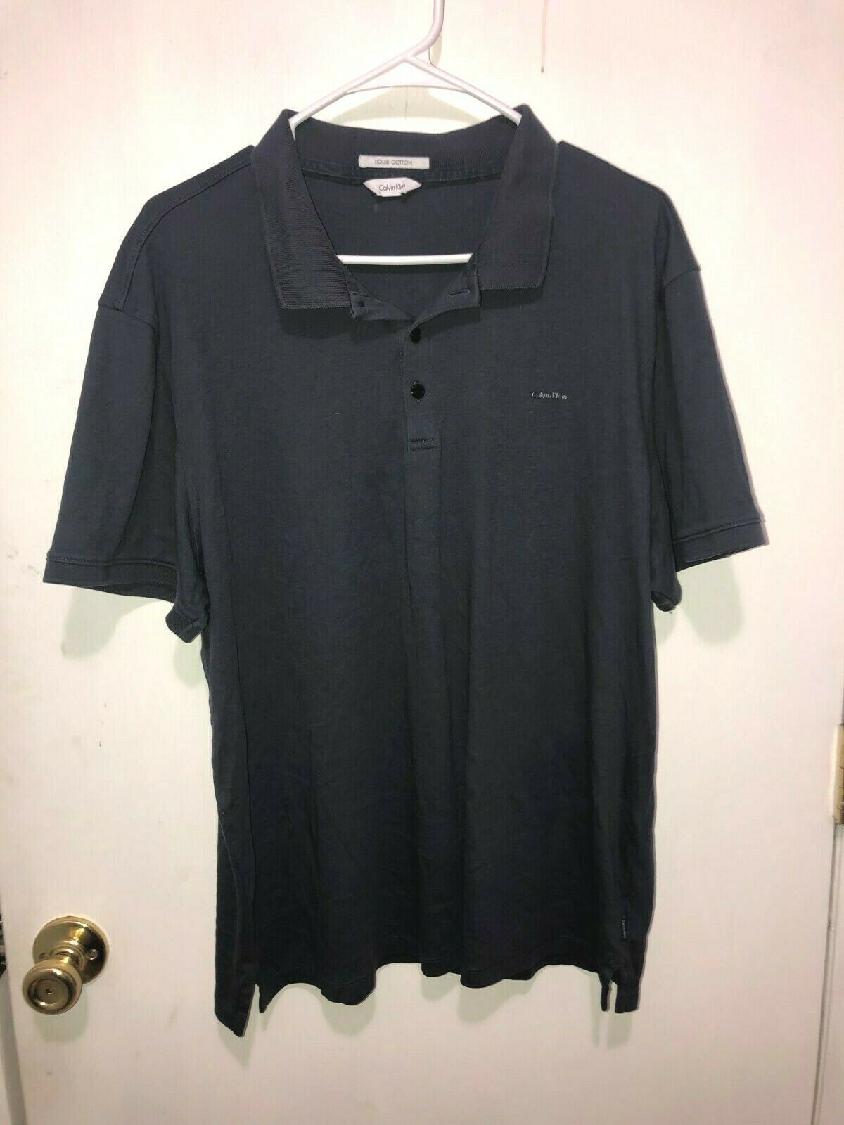 Calvin Klein Liquid Cotton Short Sleeve Polo Blue Cotton Men&#39;s Large ? - $8.90