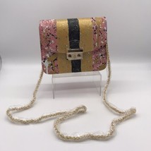 Anca Barbu Carolina Handbag Pink Custom Painted w Gold Black Stripe Chai... - £117.70 GBP